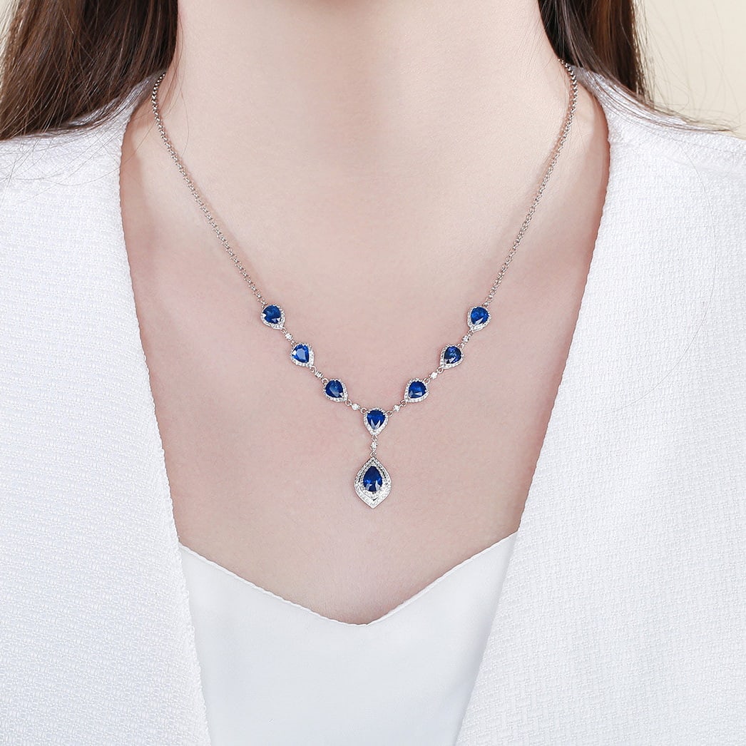 14k Gold 7.15 Ctw Natural Sapphire & Diamond Necklace - 5