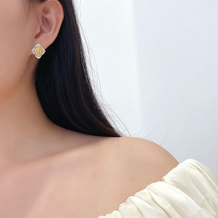 14k Gold 2.50 Ctw Natural Yellow Diamond & Diamond Earrings - 4