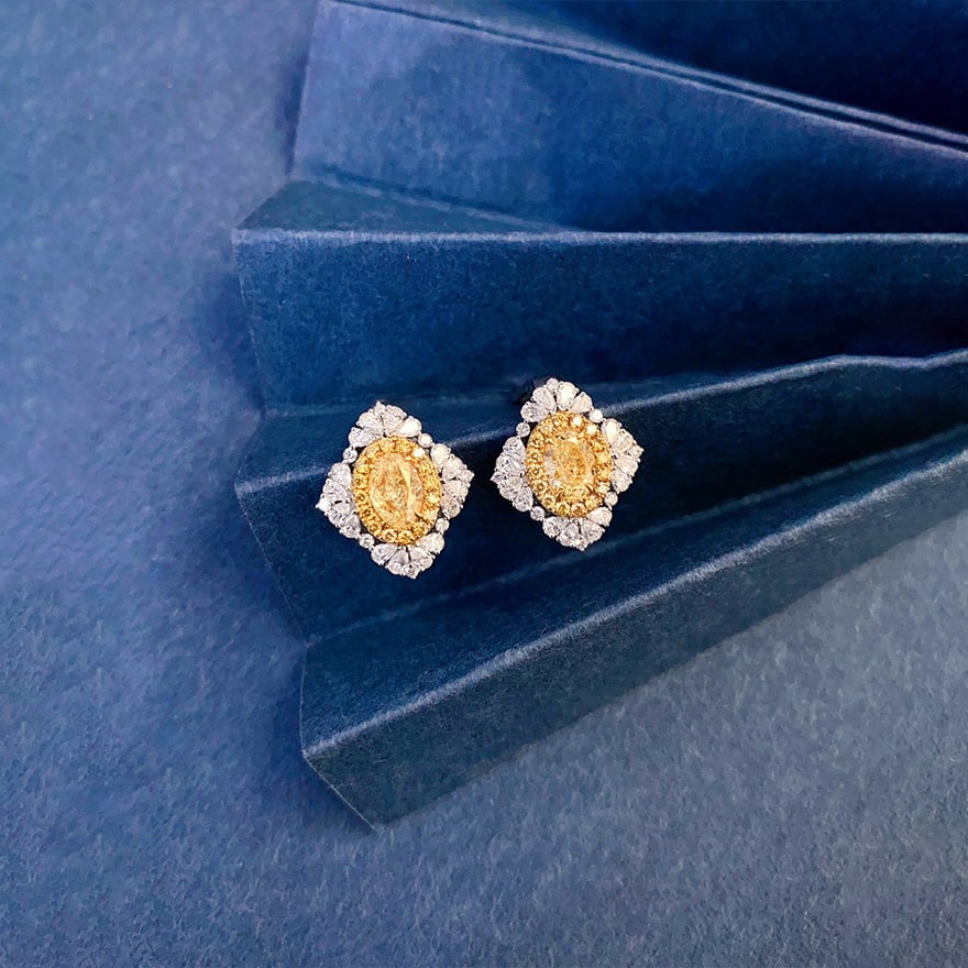 14k Gold 2.50 Ctw Natural Yellow Diamond & Diamond Earrings - 5