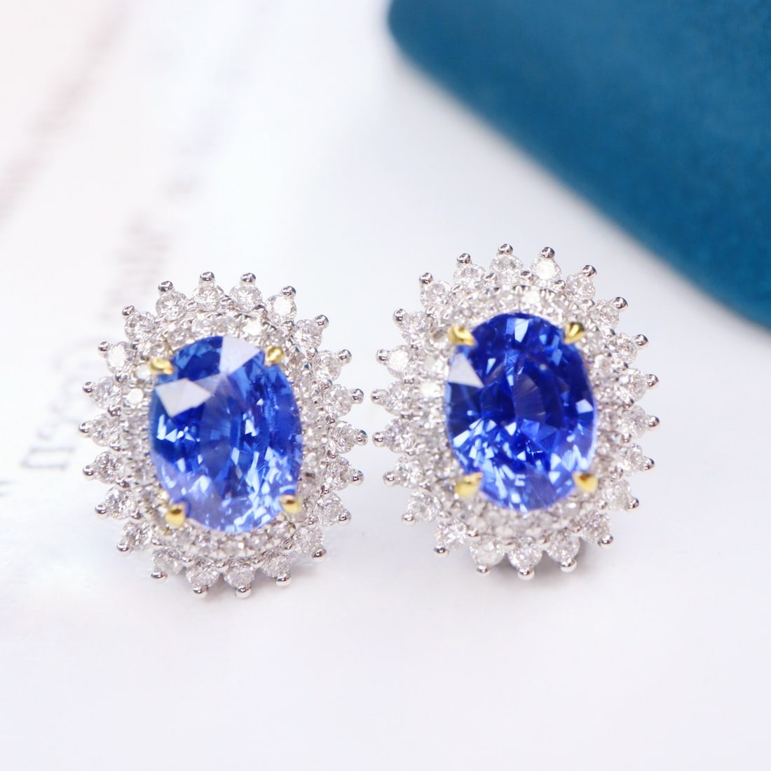 14k Gold 2.77 Ctw Natural Sapphire & Diamond Earrings - 4