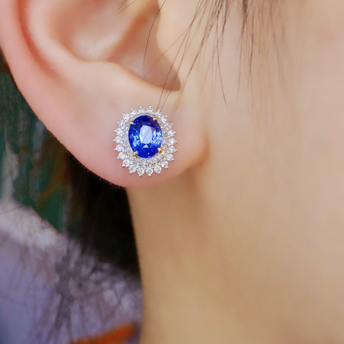 14k Gold 2.77 Ctw Natural Sapphire & Diamond Earrings - 5