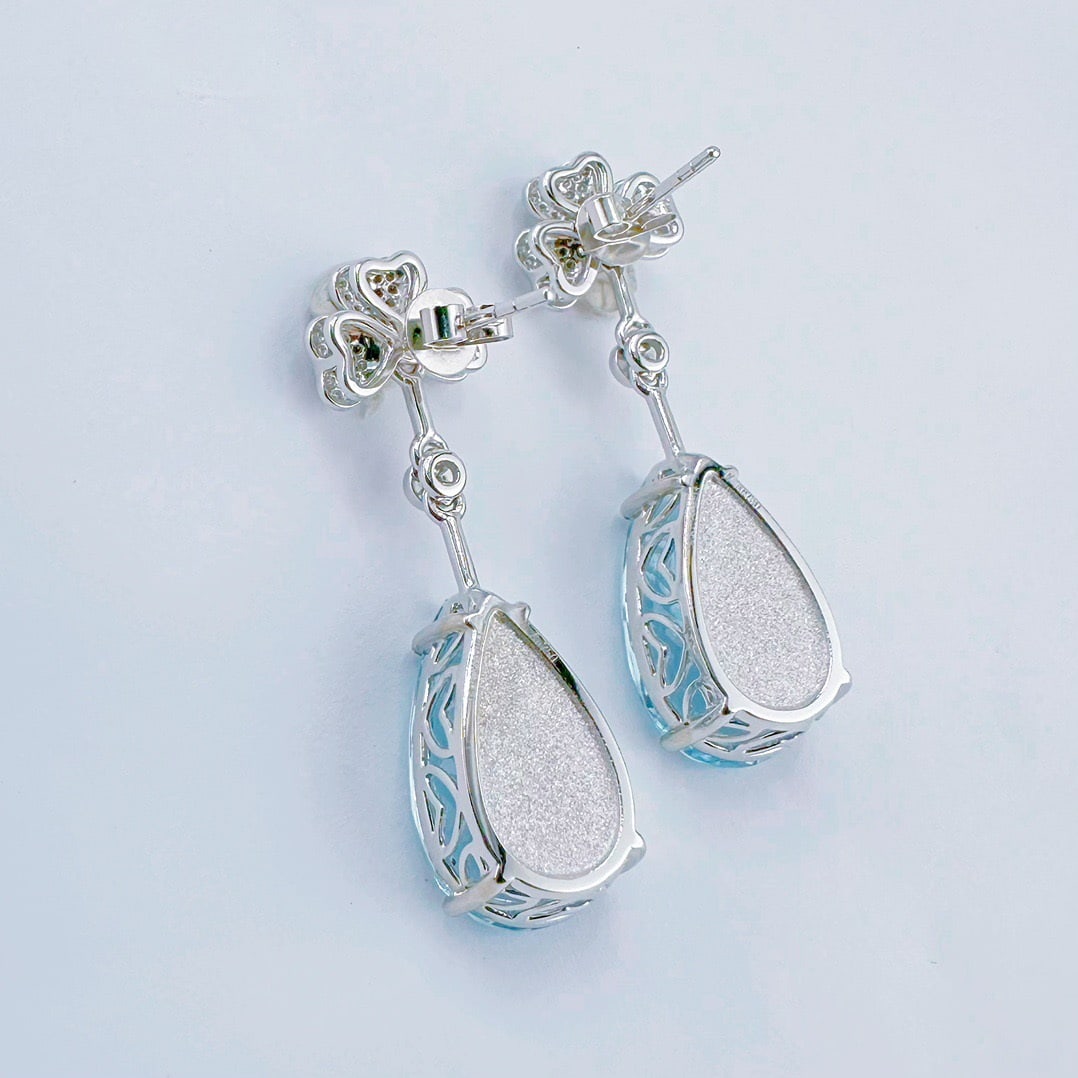 14k Gold 11.00 Ctw Natural Aquamarine & Diamond Earrings - 4