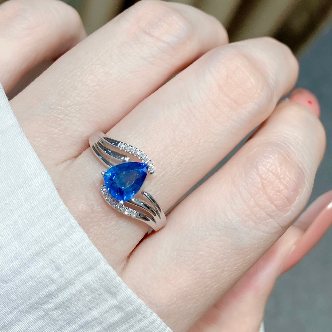 14k Gold 1.42 Ct Natural Sapphire & Diamond Ring - 8