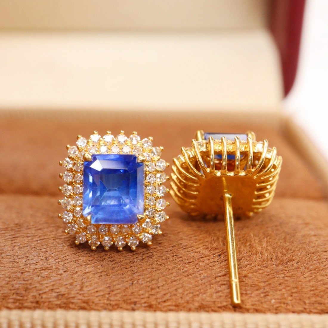 14k Gold 2.25 Ctw Natural Sapphire & Diamond Earrings - 3