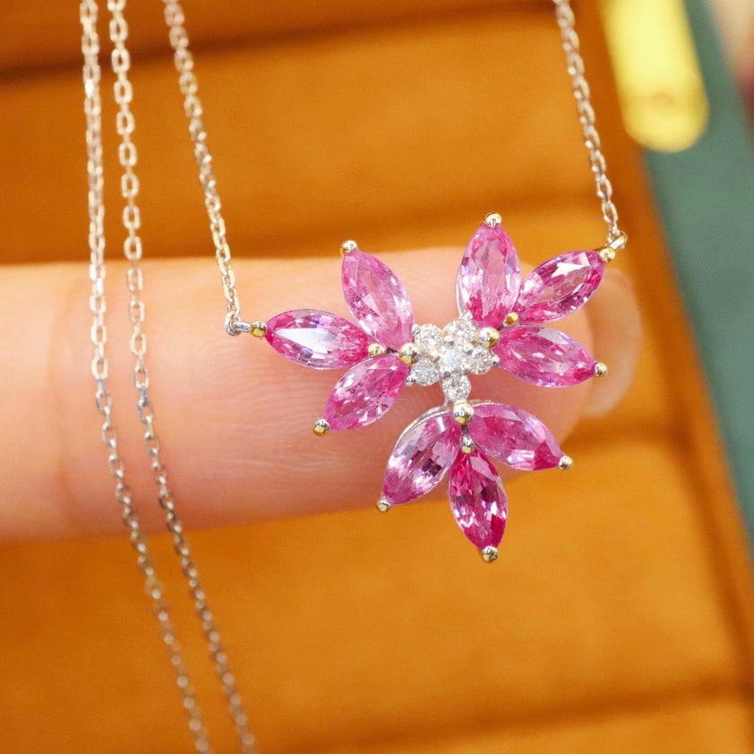 14k Gold 1.96 Ctw Natural Sapphire & Diamond Necklace - 2