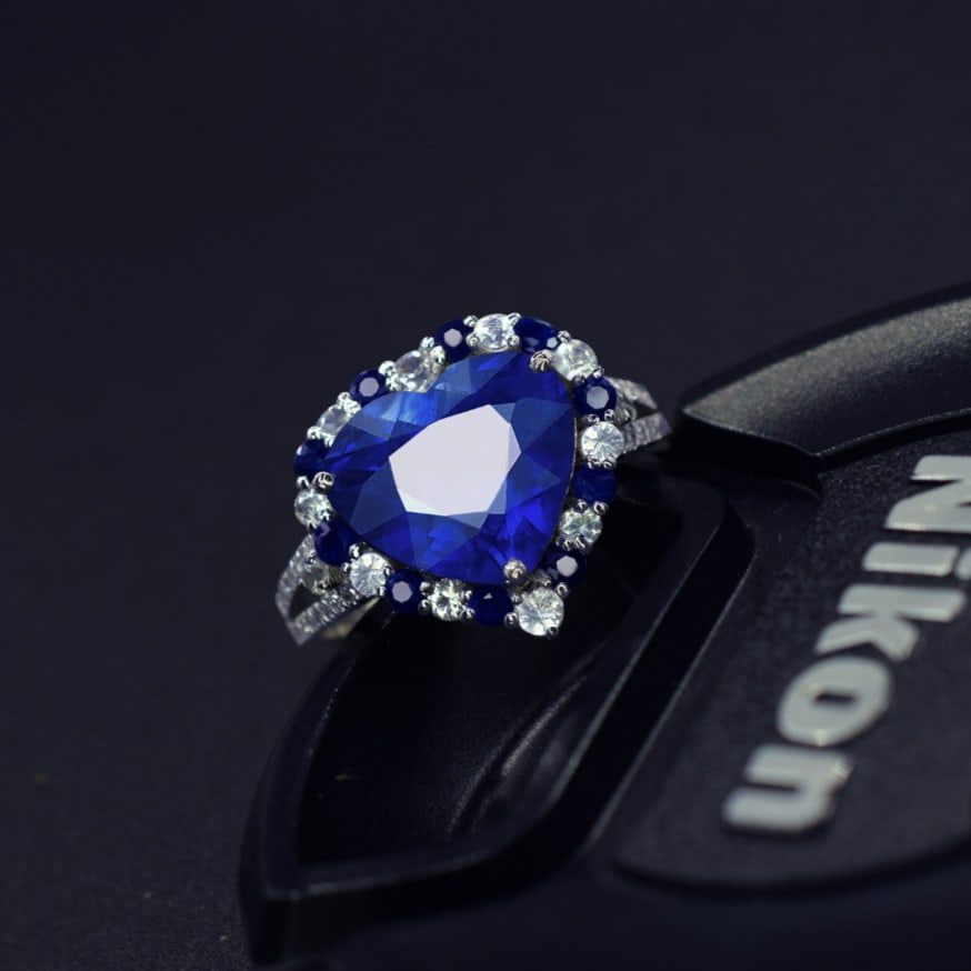 14k Gold 4.31 Ctw Natural Sapphire & Diamond Ring - 2