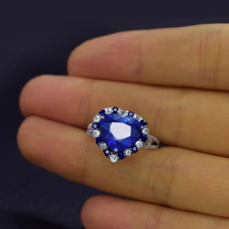 14k Gold 4.31 Ctw Natural Sapphire & Diamond Ring - 4