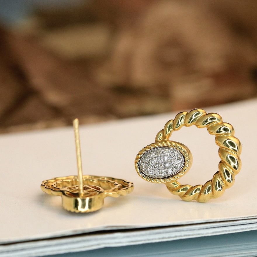 14k Gold 0.14 Ct Natural H Diamond Earrings - 2