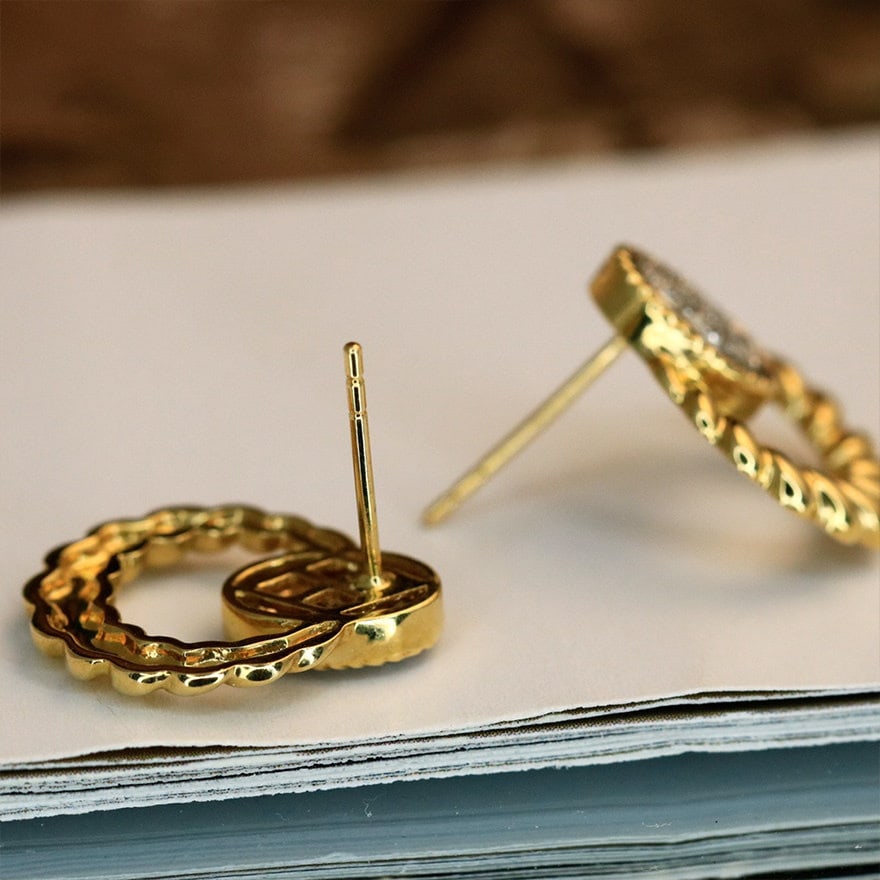 14k Gold 0.14 Ct Natural H Diamond Earrings - 5