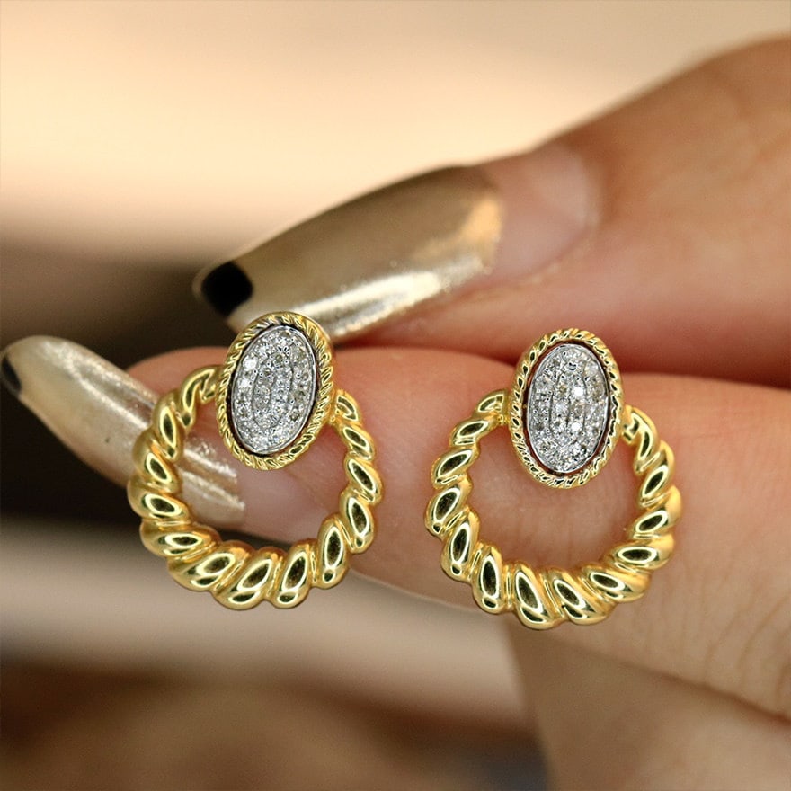 14k Gold 0.14 Ct Natural H Diamond Earrings - 6