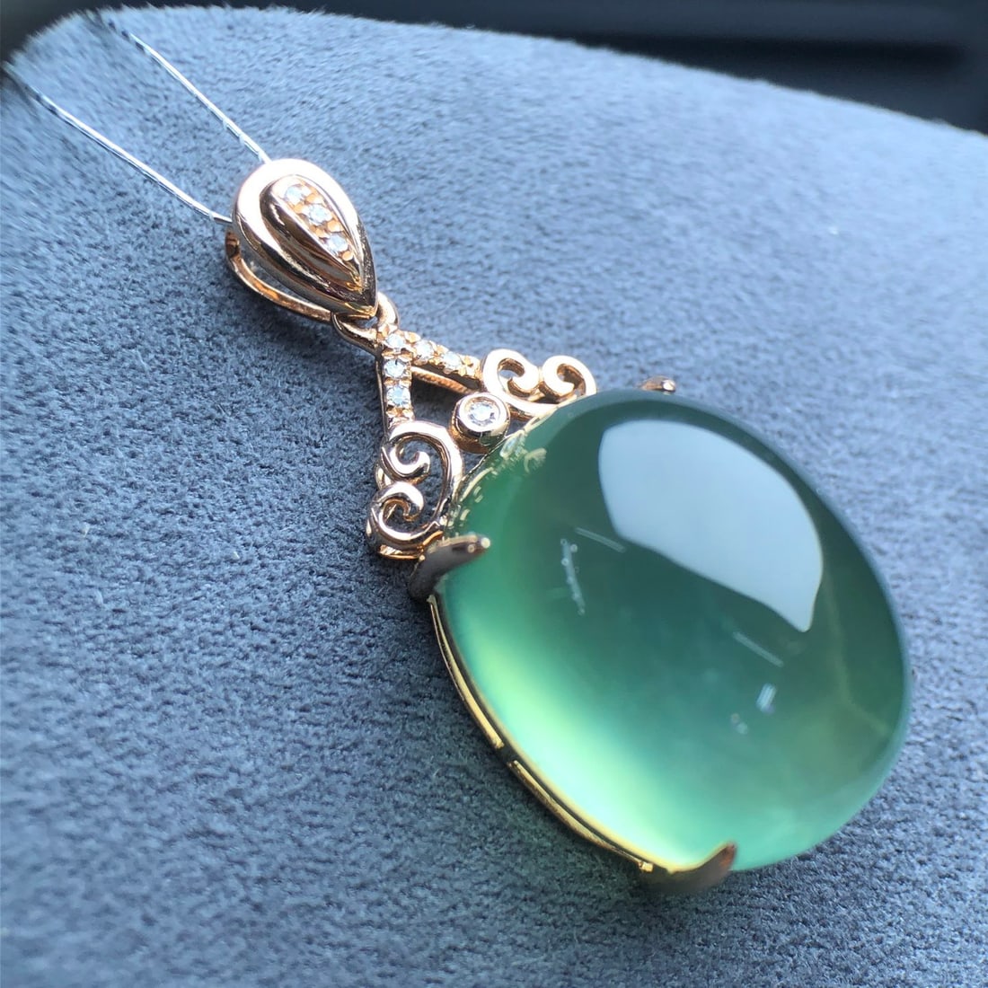 14k Gold 17.54 Ct Natural Prehnite & Diamond Pendant( Without Chain ) - 3