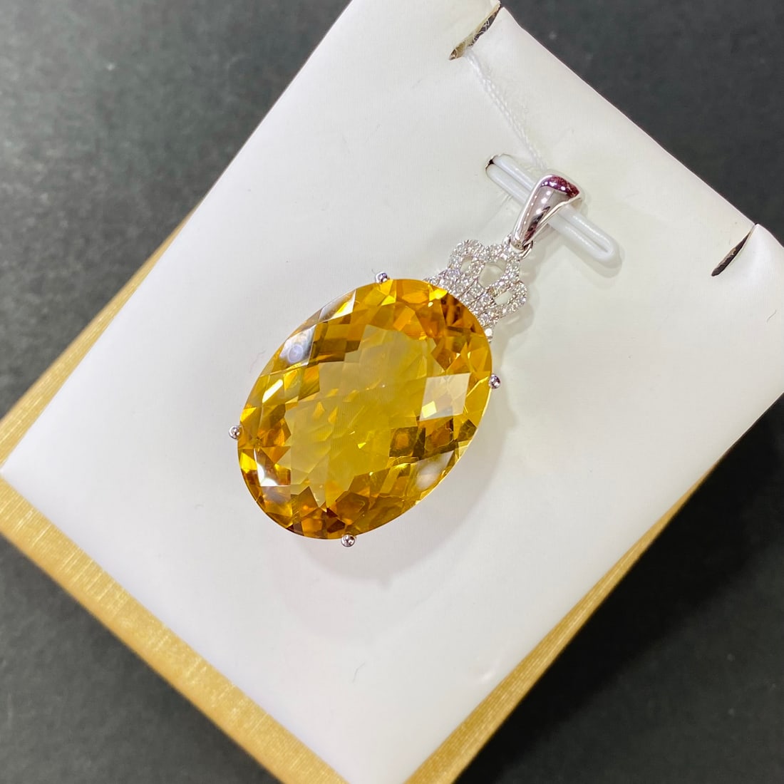 14k Gold 29.06 Ctw Natural Citrine & Diamond Pendant( Without Chain ) - 3
