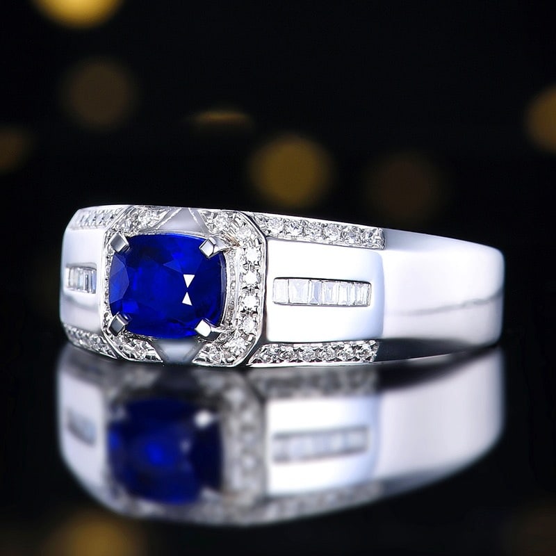 14k Gold 1.09 Ctw Natural Sapphire & Diamond & Men¡¯s Ring - 2