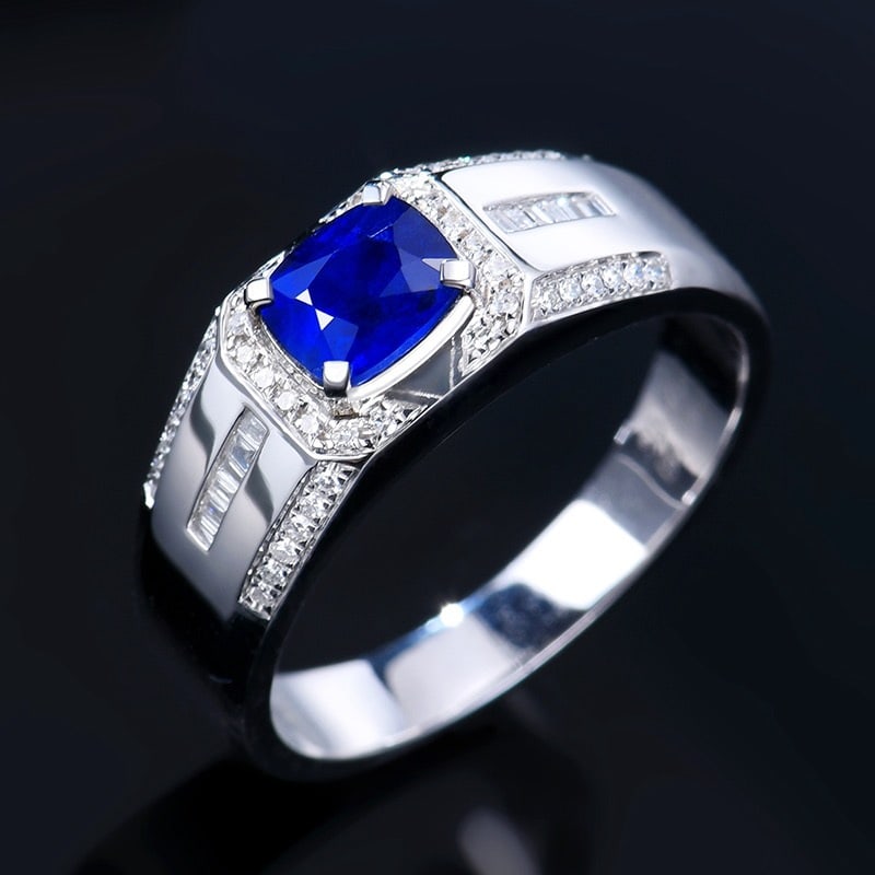 14k Gold 1.09 Ctw Natural Sapphire & Diamond & Men¡¯s Ring - 4