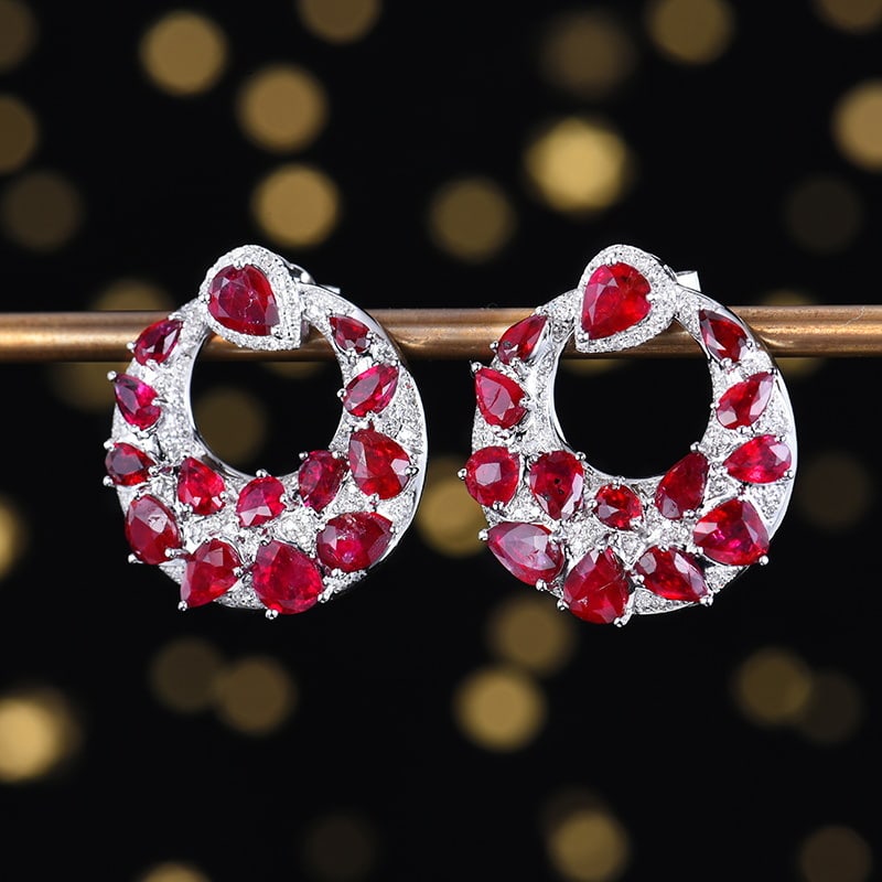 14k Gold 6.61 Ctw Natural Ruby & Diamond Earrings - 2