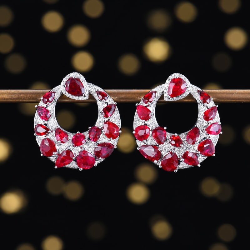 14k Gold 6.61 Ctw Natural Ruby & Diamond Earrings - 3