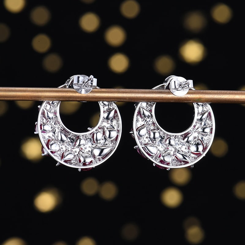 14k Gold 6.61 Ctw Natural Ruby & Diamond Earrings - 4