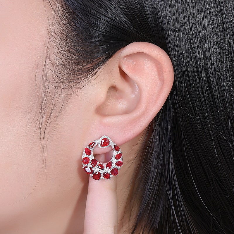 14k Gold 6.61 Ctw Natural Ruby & Diamond Earrings - 5