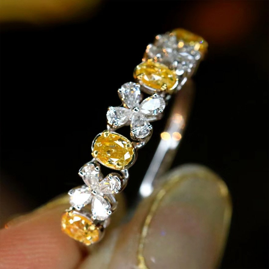 14k Gold 0.96 Ctw Natural Yellow Diamond & Diamond Ring - 3