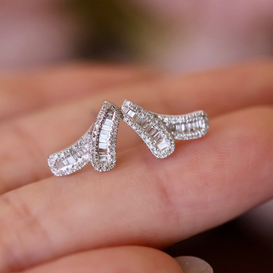 14k Gold 0.34 Ct Natural H Diamond Earrings - 6