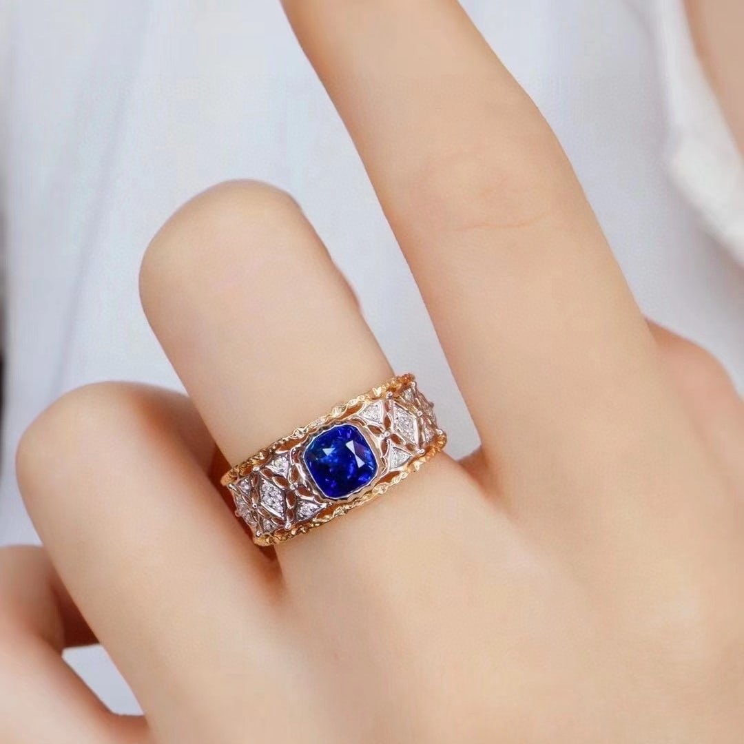 14k Gold 1.27 Ctw Natural Sapphire & Diamond Ring - 5