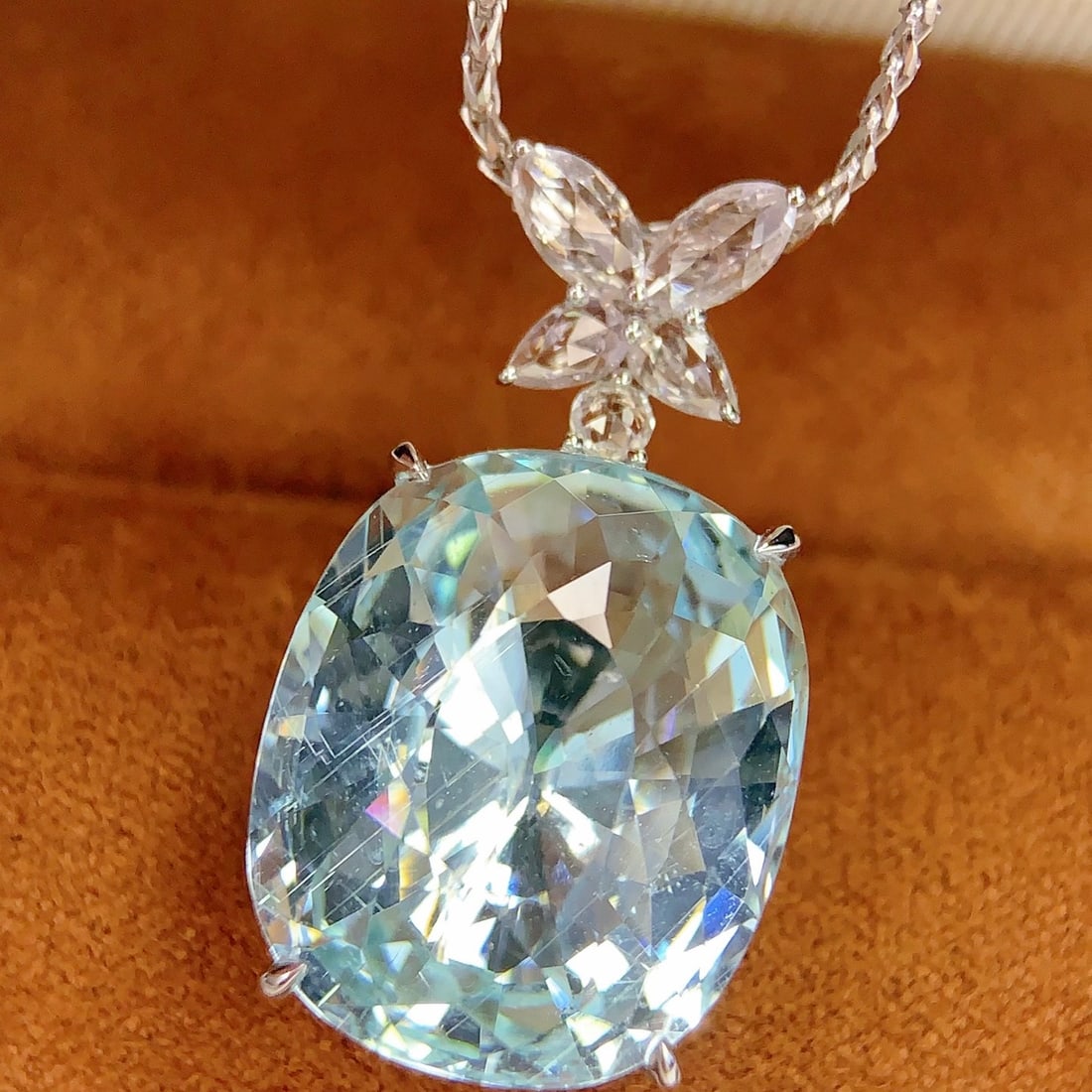 14k Gold 19.02 Ct Natural Aquamarine & Sapphire Pendant( Without Chain ) - 2
