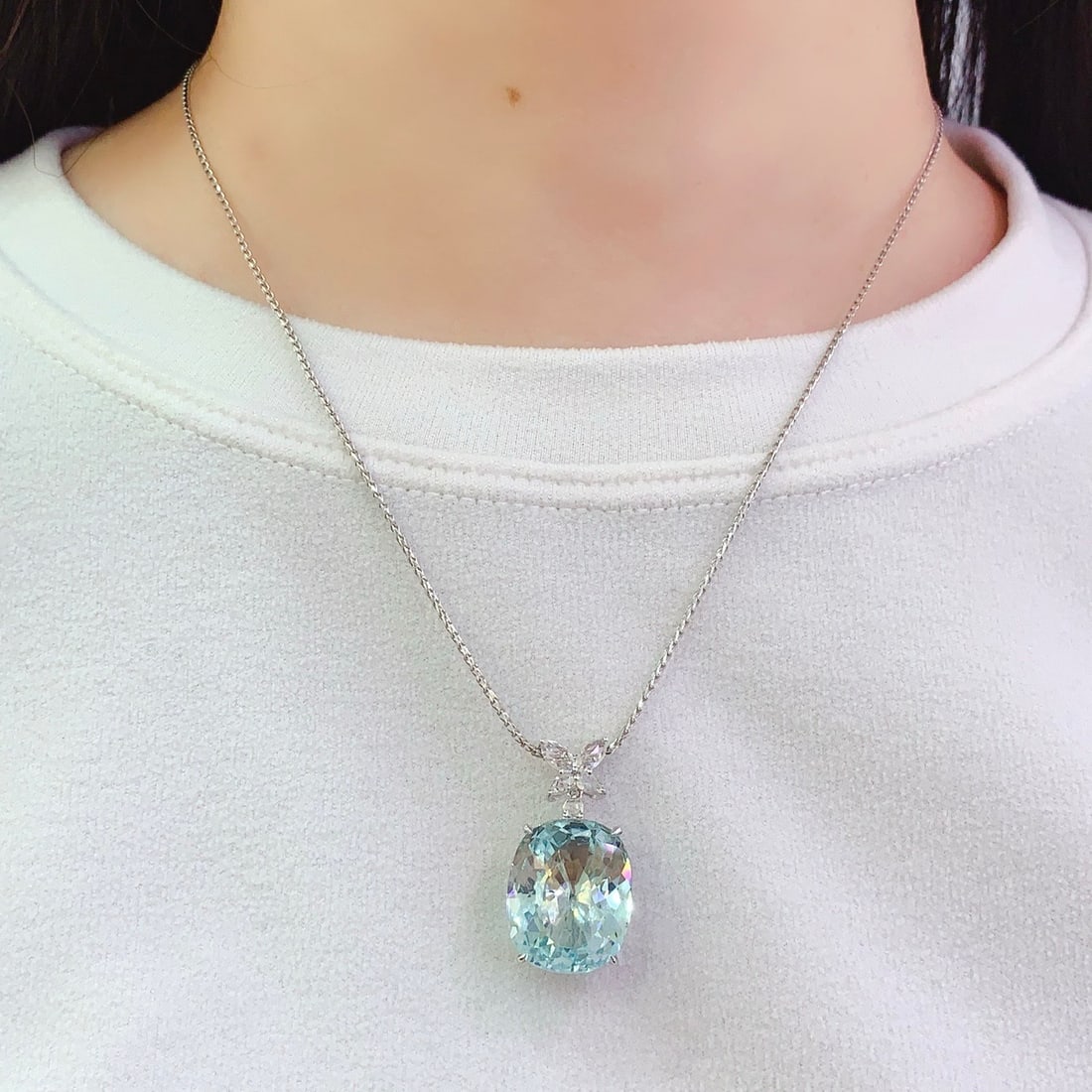 14k Gold 19.02 Ct Natural Aquamarine & Sapphire Pendant( Without Chain ) - 6