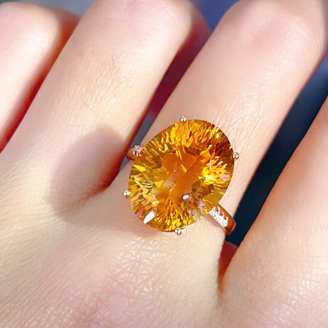 14k Gold 9.15 Ctw Natural Citrine & Diamond Ring - 6