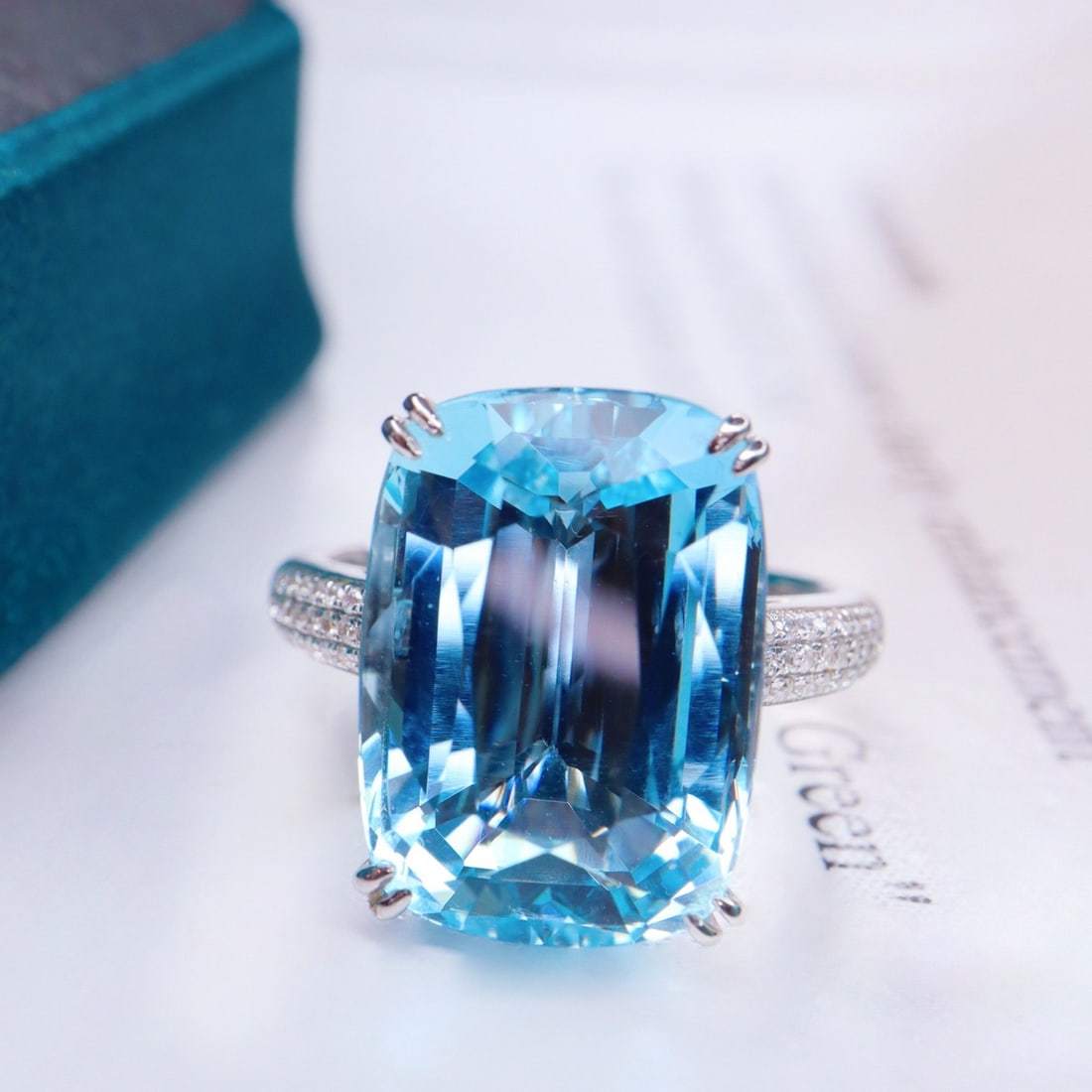 14k Gold 10.78 Ctw Natural Aquamarine & Diamond Ring - 5