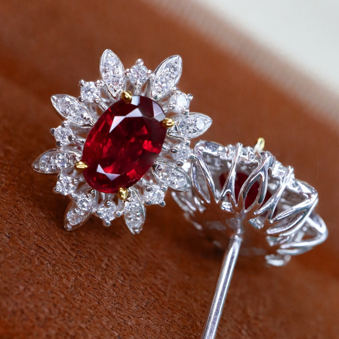 14k Gold 1.17 Ctw Natural Ruby & Diamond Earrings - 2