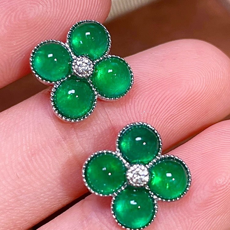 14k Gold 3.37 Ctw Natural Emerald & Diamond Earrings - 4