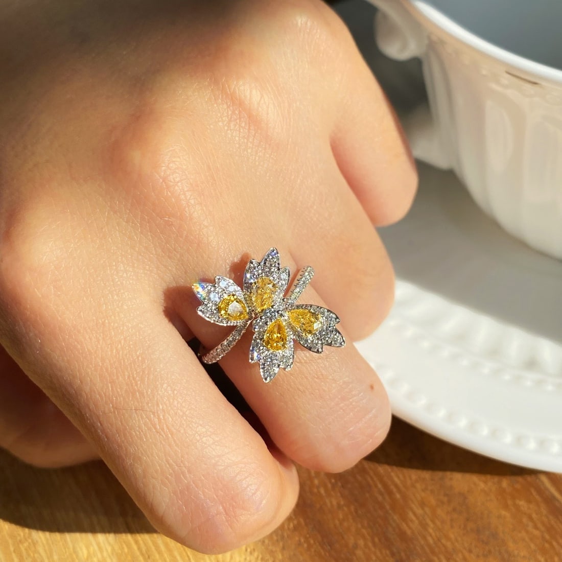 14k Gold 1.31 Ctw Natural Yellow Diamond & Diamond Ring - 2