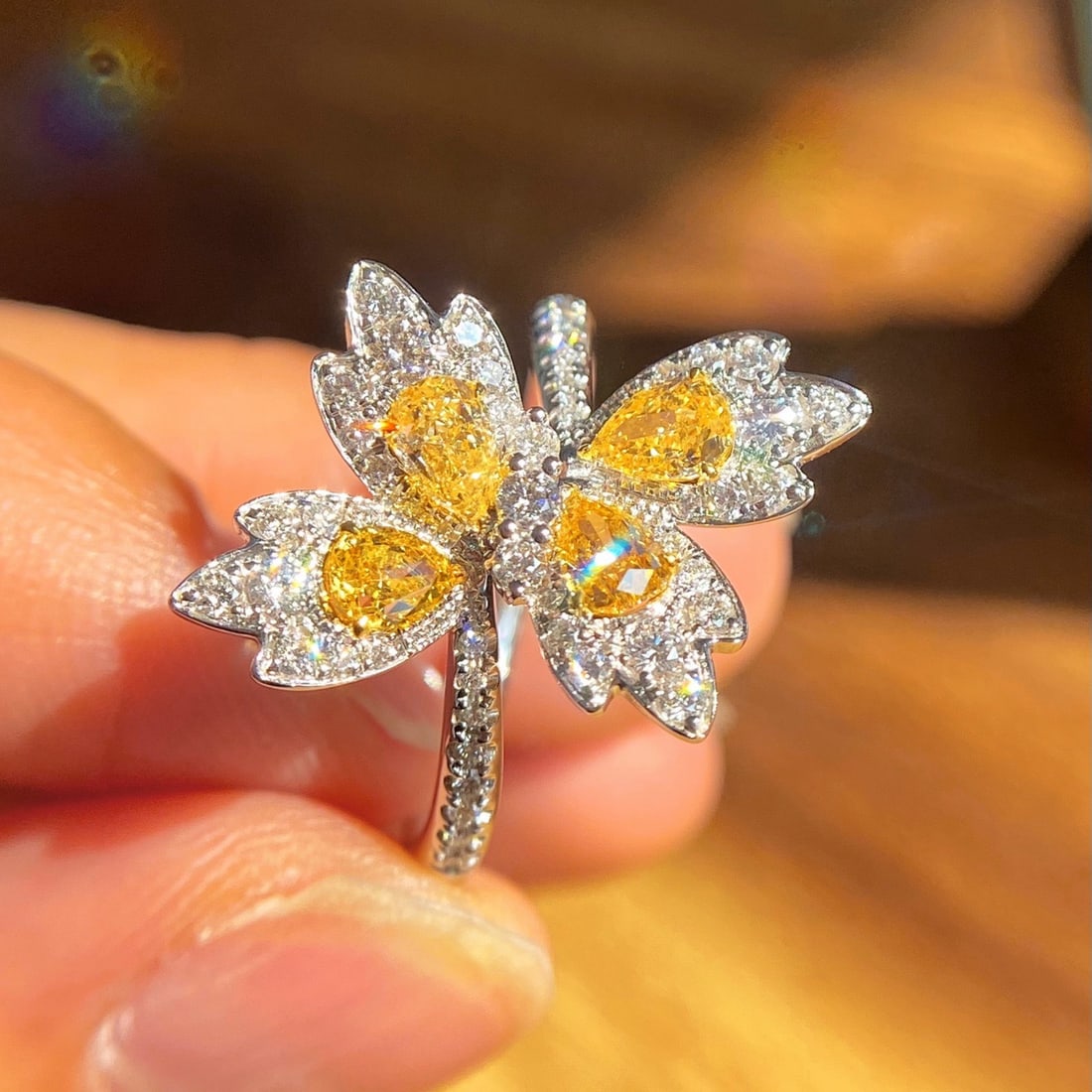 14k Gold 1.31 Ctw Natural Yellow Diamond & Diamond Ring - 3