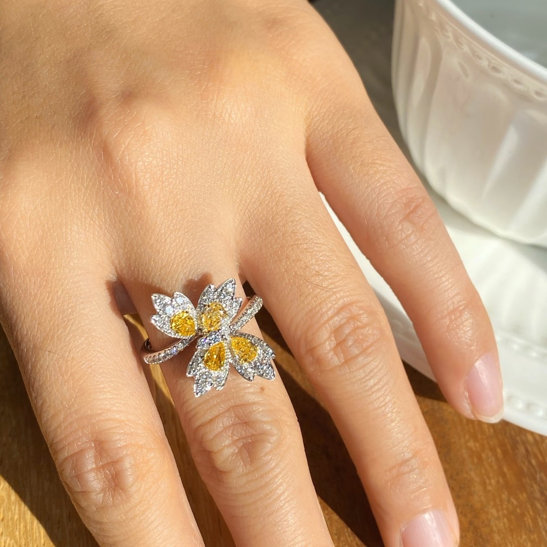 14k Gold 1.31 Ctw Natural Yellow Diamond & Diamond Ring - 5