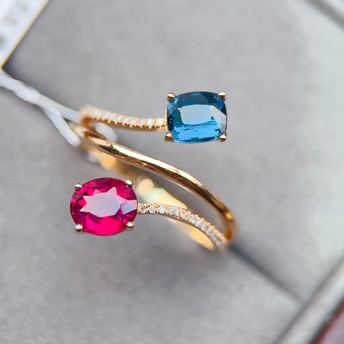 14k Gold 1.48 Ctw Natural Tourmaline & Diamond & Toi Et Moi Ring - 3