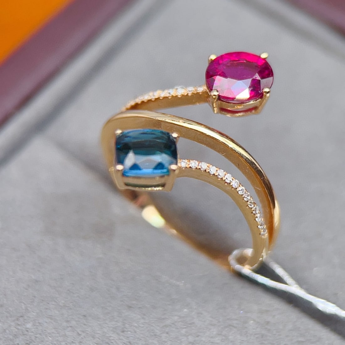 14k Gold 1.48 Ctw Natural Tourmaline & Diamond & Toi Et Moi Ring - 5