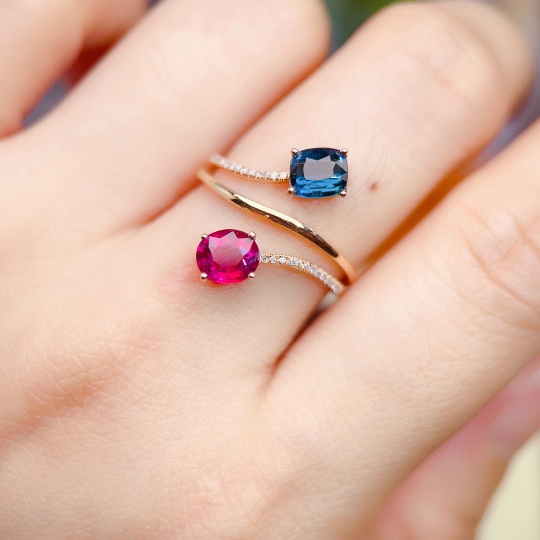 14k Gold 1.48 Ctw Natural Tourmaline & Diamond & Toi Et Moi Ring - 6