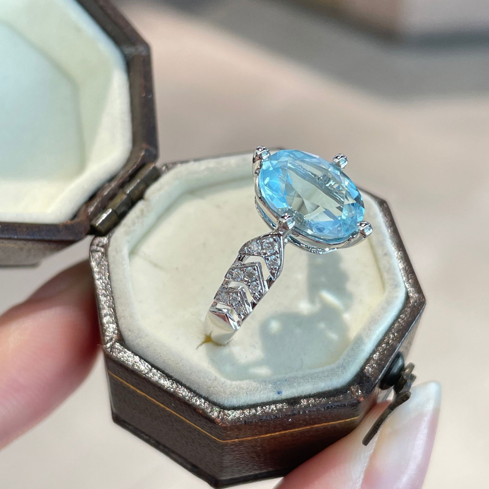 14k Gold 2.35 Ct Natural Aquamarine & Diamond Ring - 7