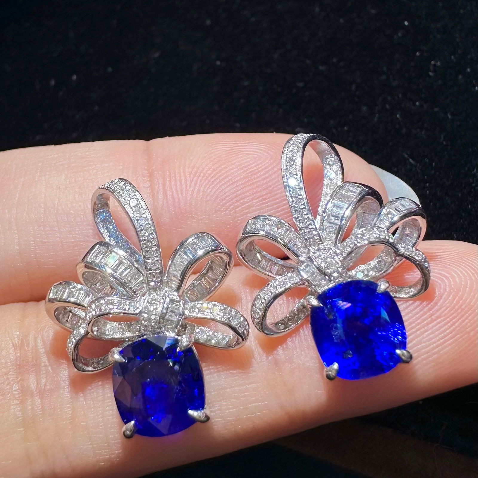 14k Gold 4.28 Ctw Natural Sapphire & Diamond Earrings - 3