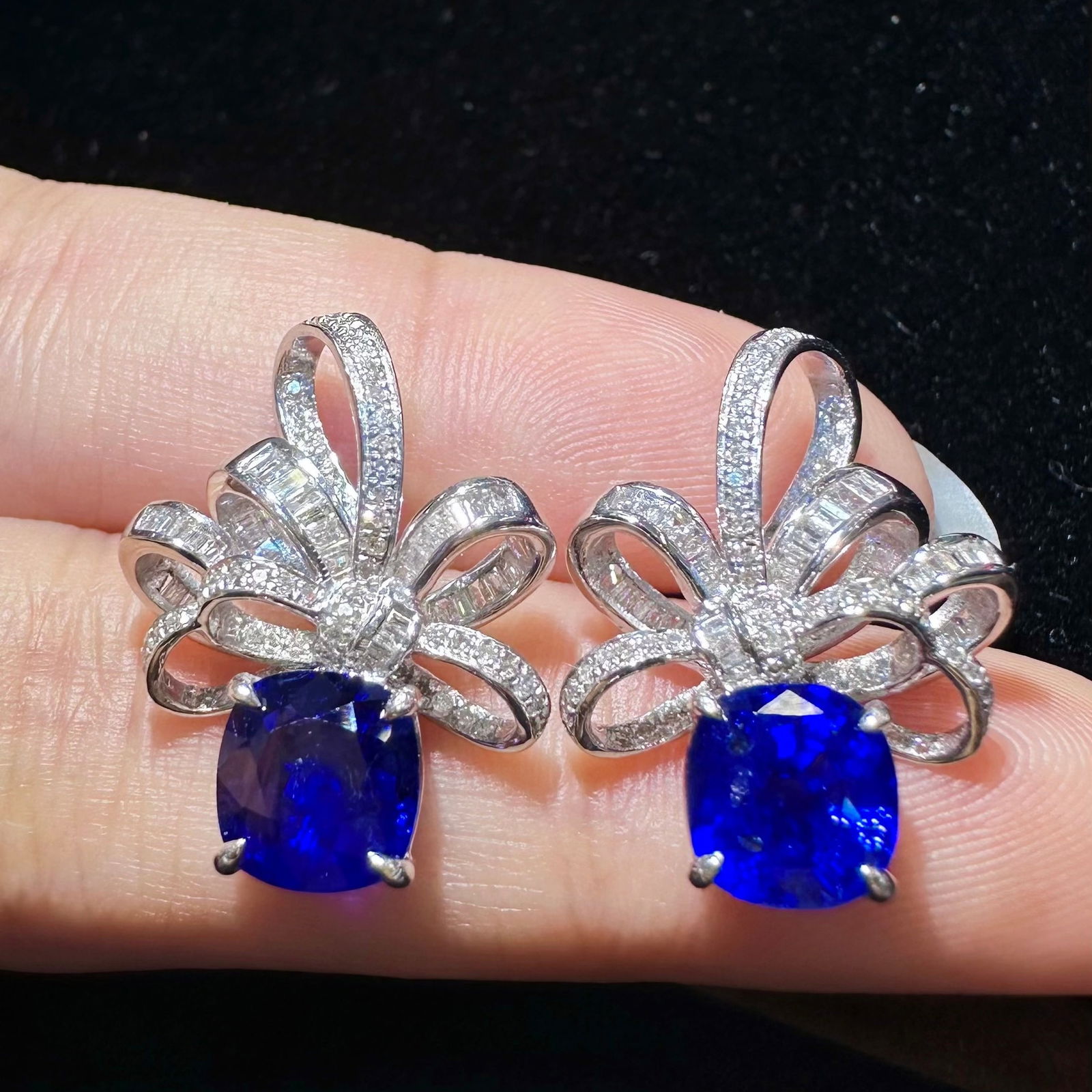 14k Gold 4.28 Ctw Natural Sapphire & Diamond Earrings - 4