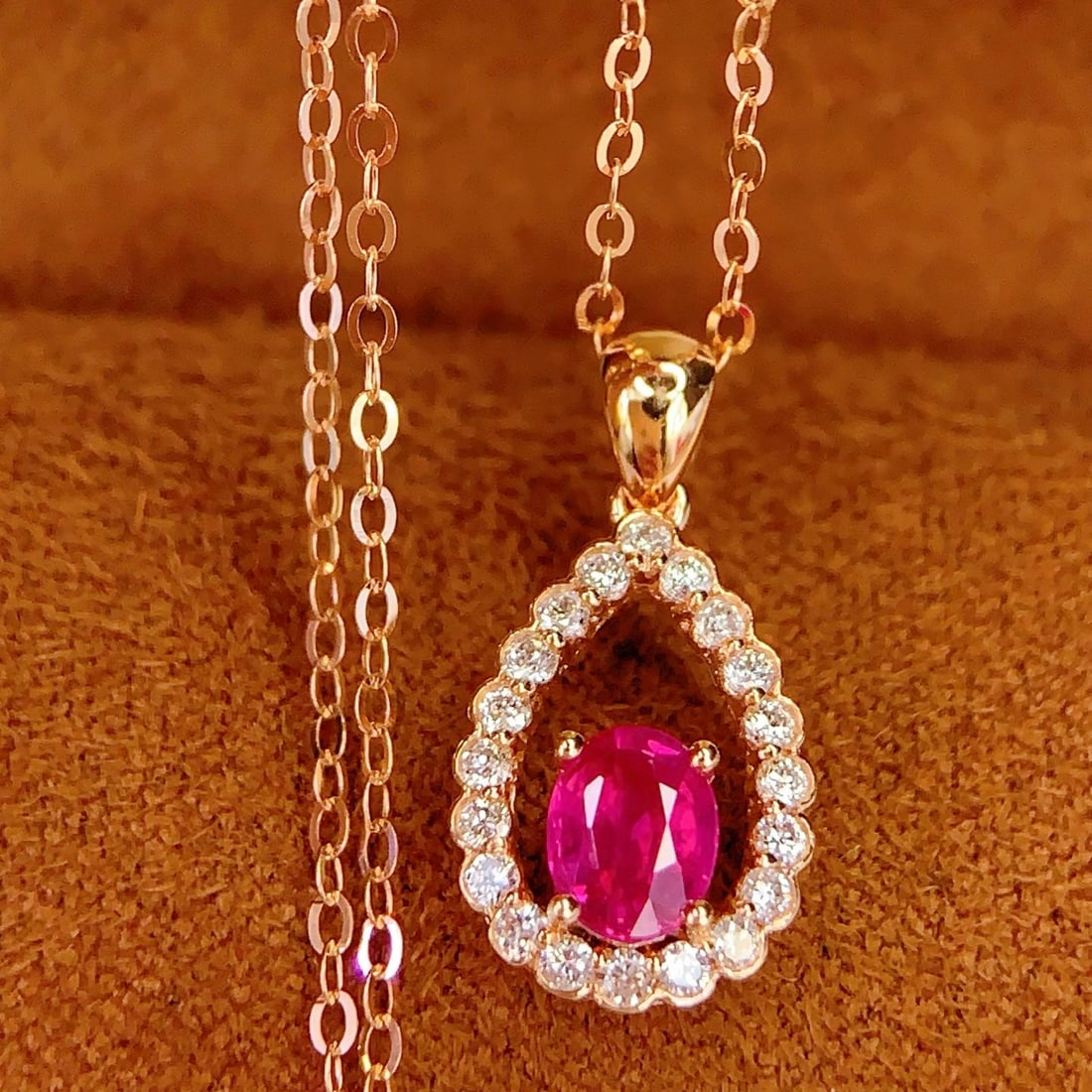 14k Gold 0.5 Ct Natural Ruby & Diamond Pendant( Without Chain ) - 4