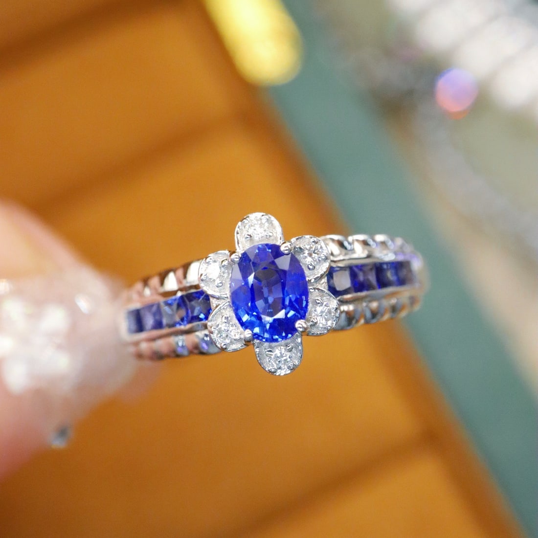 14k Gold 1.11 Ctw Natural Sapphire & Diamond Ring: Ref:231118172 // gold content:14k gold // ring size:7. 25us // // main gemstone:sapphire // shape:multiple // carat weight:1. 05ct // color:blue // treatment:natural // // adjacent gemstone 2 :