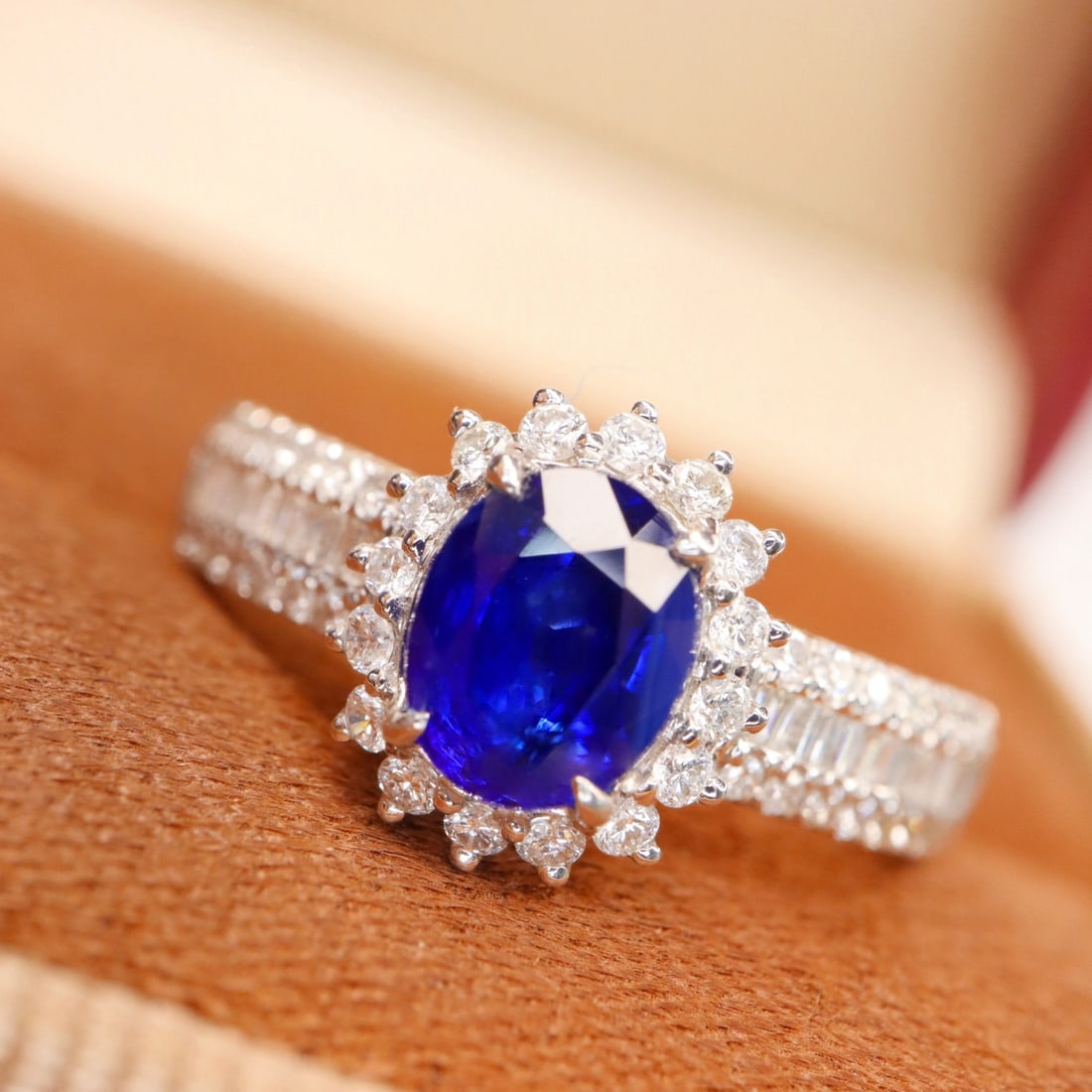 14k Gold 1.78 Ctw Natural Sapphire & Diamond Ring: Ref:231118175 // gold content:14k gold // ring size:7. 25us // // main gemstone:sapphire // shape:oval // carat weight:1. 28ct // color:royal blue // treatment:natural // // adjacent gemstone 2 :