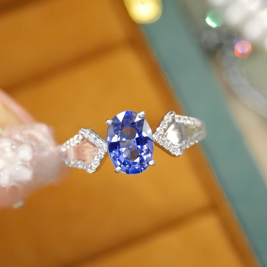 14k Gold 1.25 Ctw Natural Sapphire & Diamond Ring: Ref:231118183 // gold content:14k gold // ring size:7. 25us // // main gemstone:sapphire // shape:oval // carat weight:1. 15ct // color:blue // treatment:natural // // adjacent gemstone 2 :