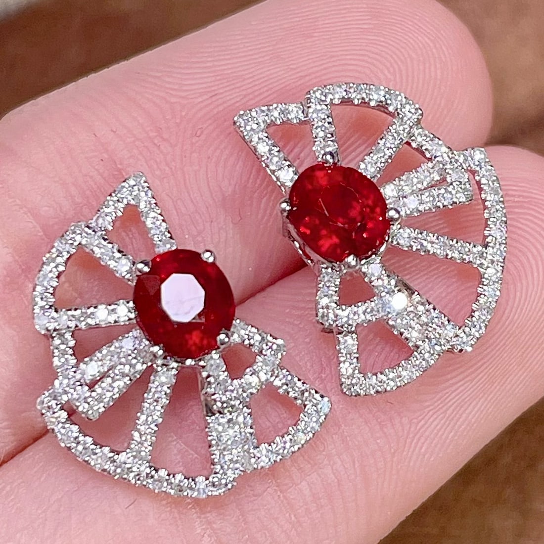14k Gold 1 Ct Natural Ruby & Diamond Earrings - 2