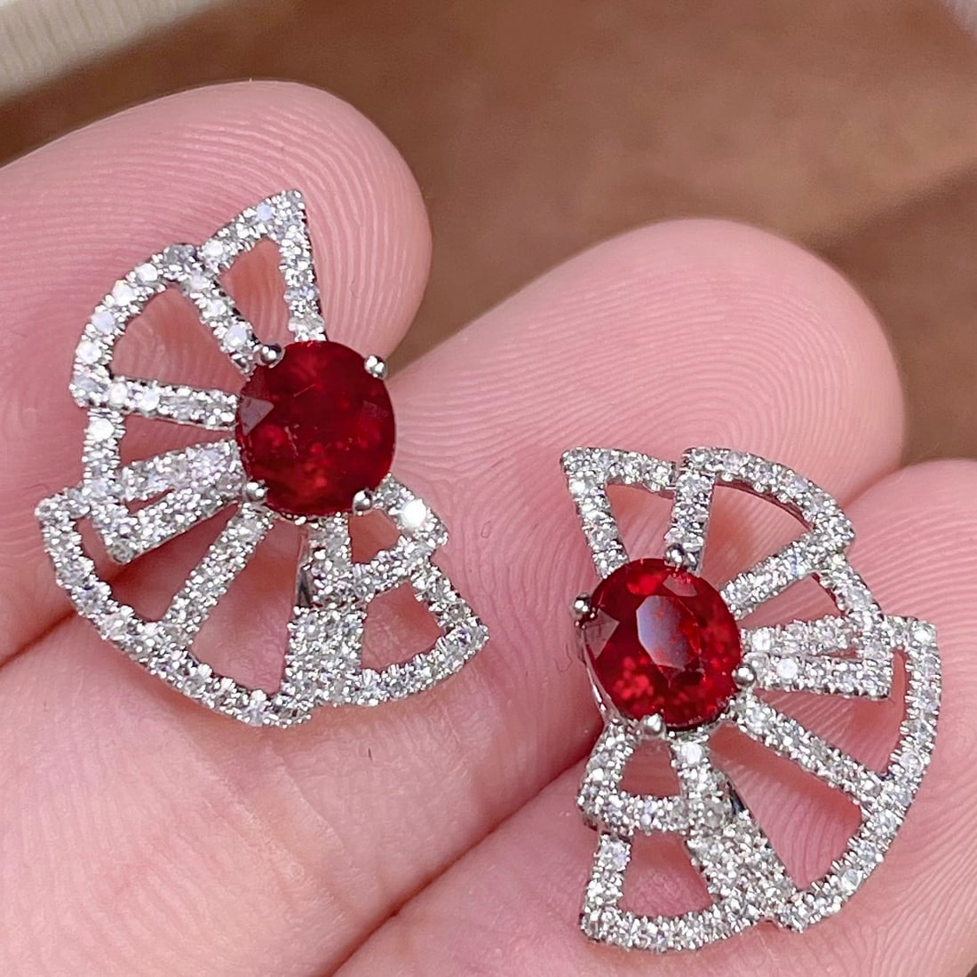14k Gold 1 Ct Natural Ruby & Diamond Earrings - 3