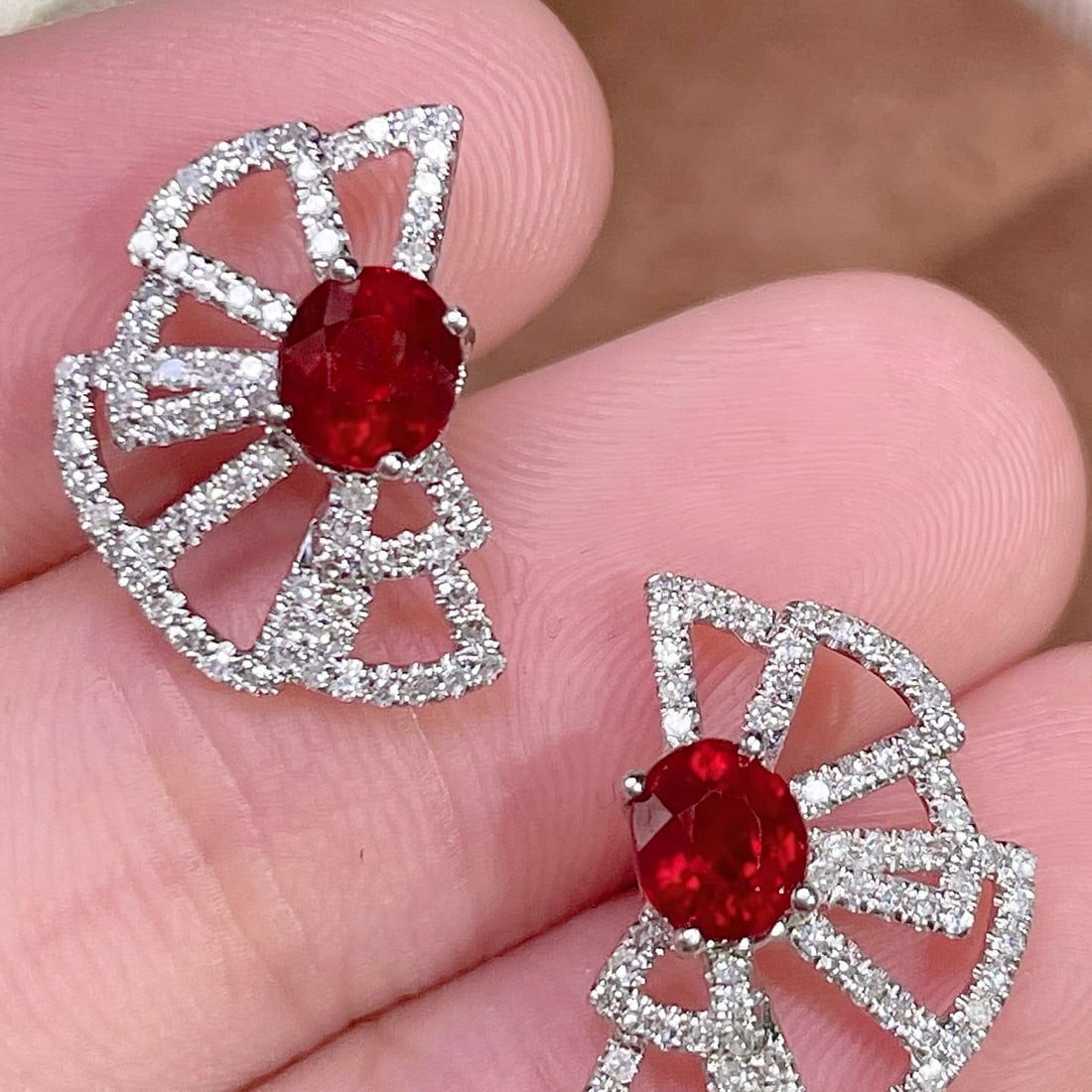 14k Gold 1 Ct Natural Ruby & Diamond Earrings - 4