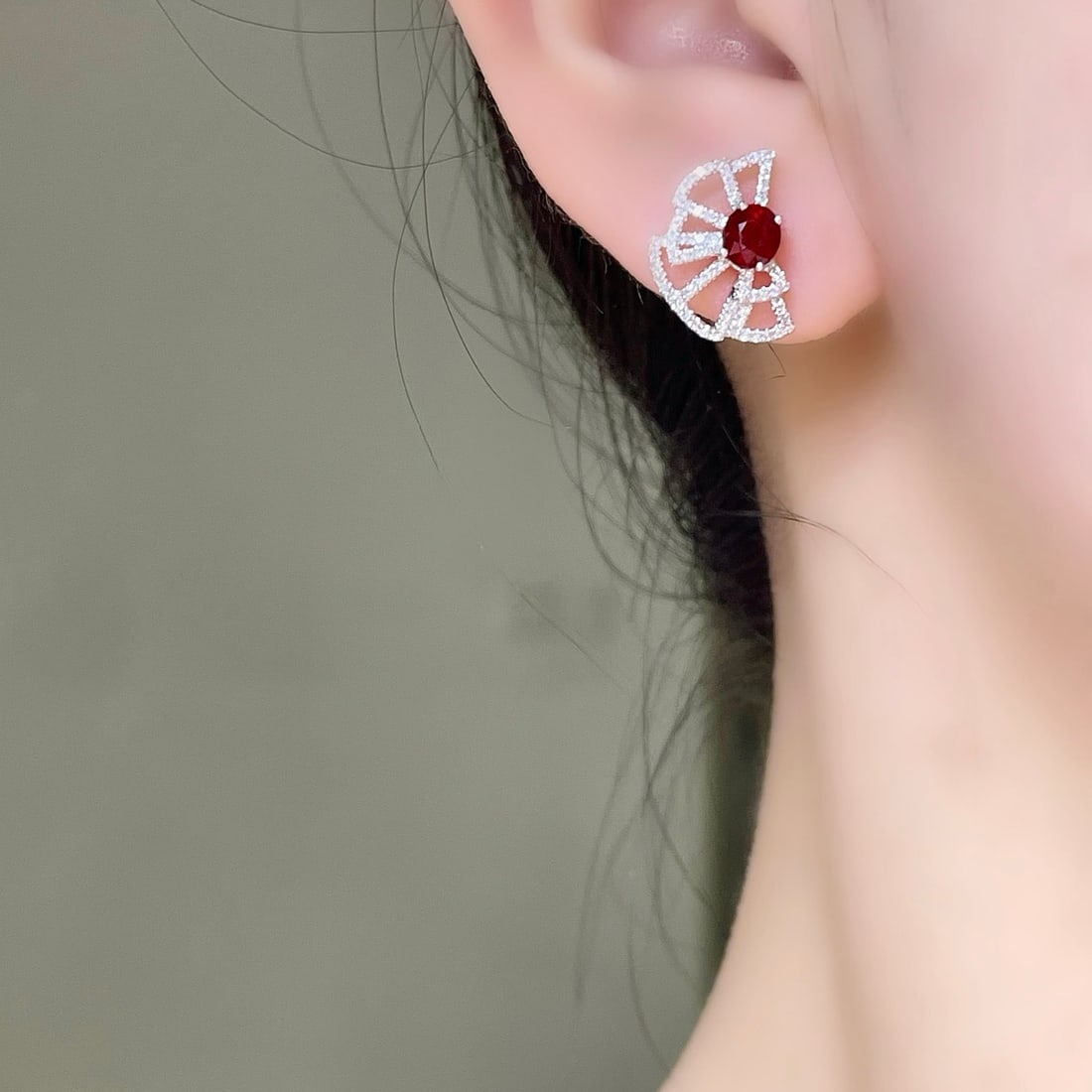 14k Gold 1 Ct Natural Ruby & Diamond Earrings - 5