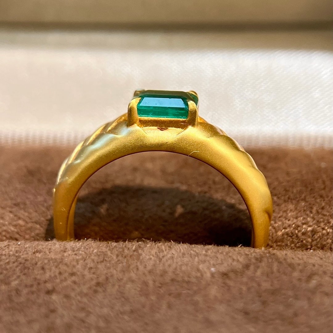 14k Gold 0.80 Ct Natural Emerald Ring - 5