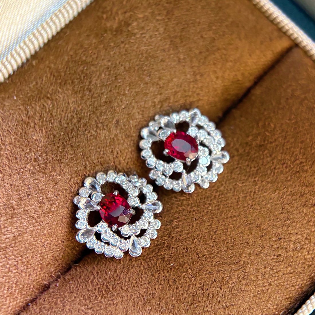 14k Gold 1.48 Ctw Natural Ruby & Diamond Earrings - 4